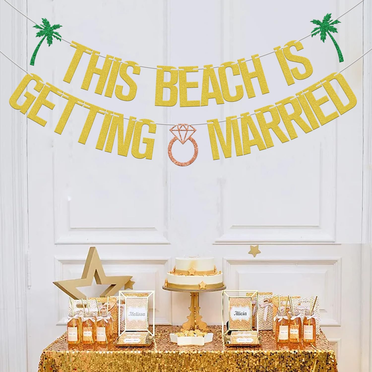 This Beach Is Getting Married Gold Green Glitter Banner