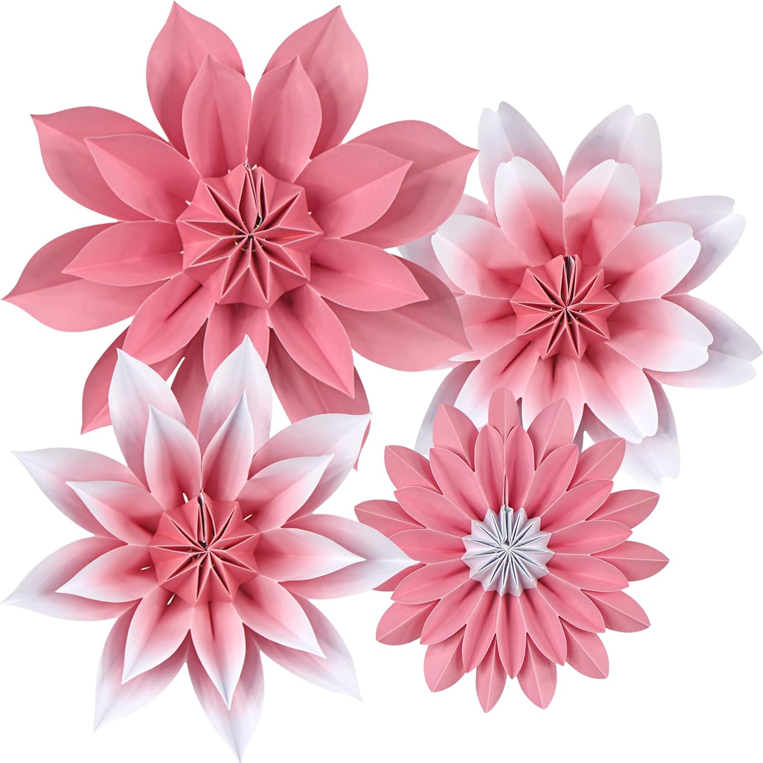 ADLKGG Pink Paper Flower Fan Wall Decor Set of 4