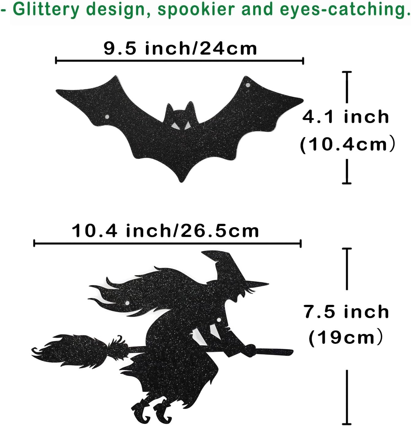 Halloween Decorations Glittery Black Banner Garland Bats