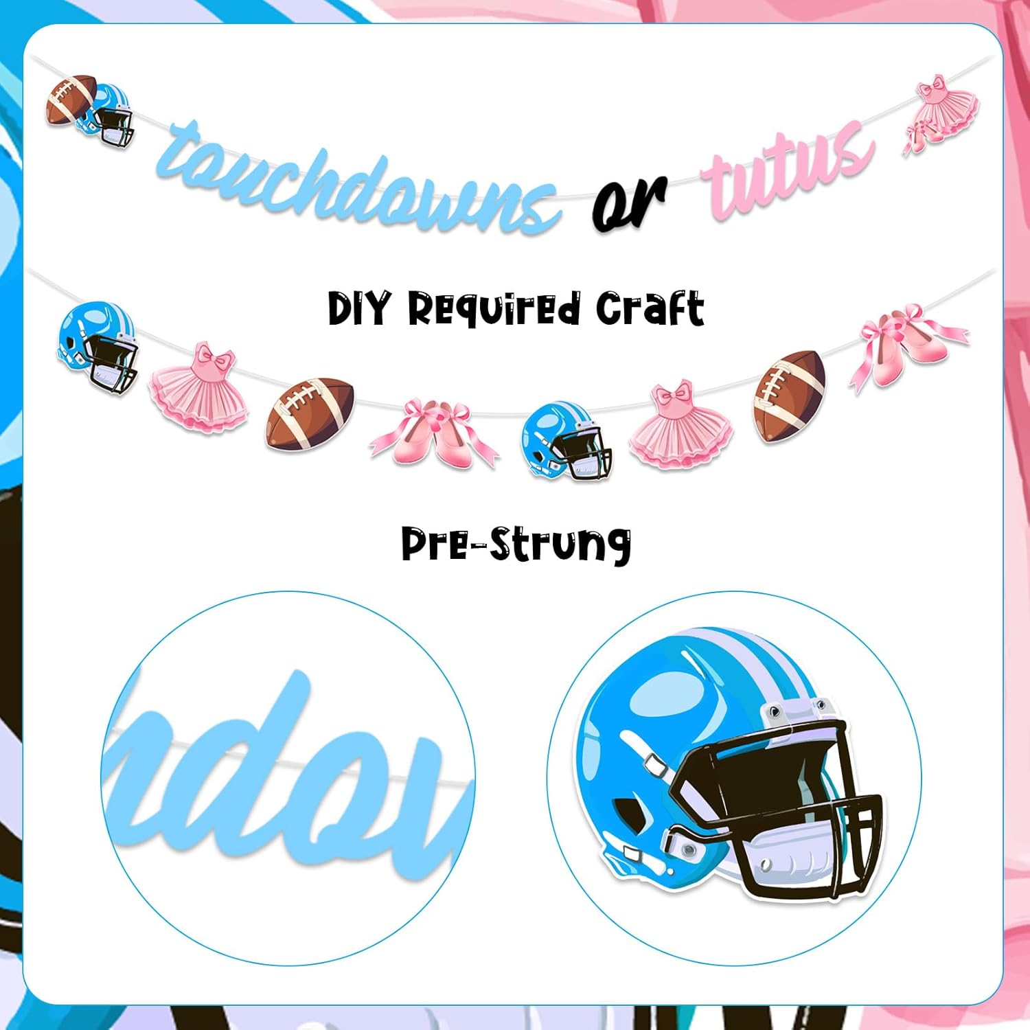 Jollyboom Gender Reveal Football Tutus Banner and Garland Set