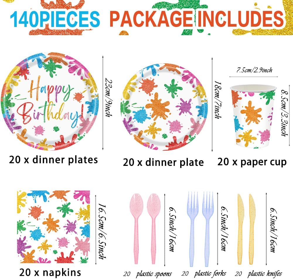 140PCS Paint Splatter Party Decorations Set