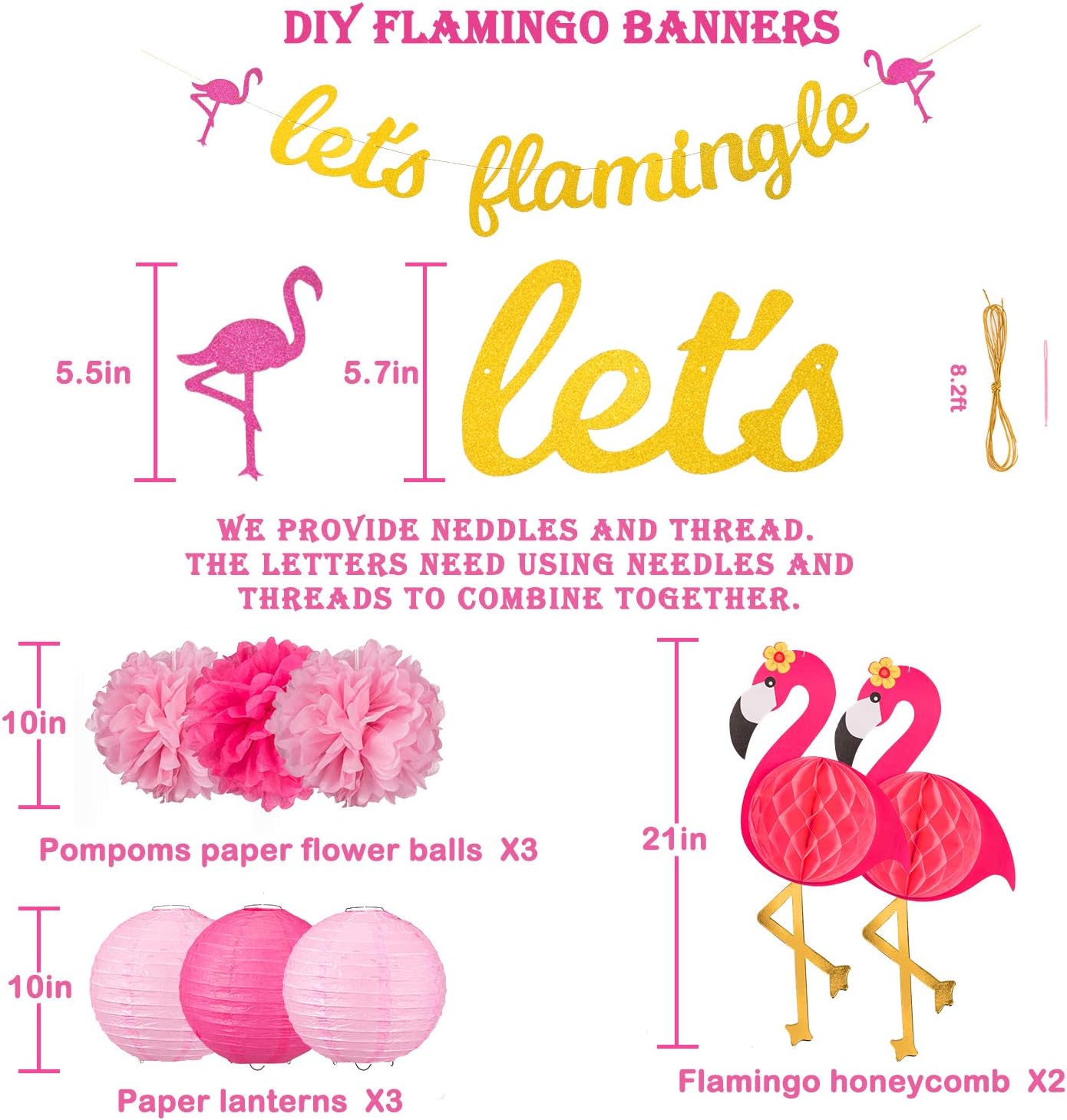 Whaline Flamingo Party Honeycomb Decorations 15Pcs Set