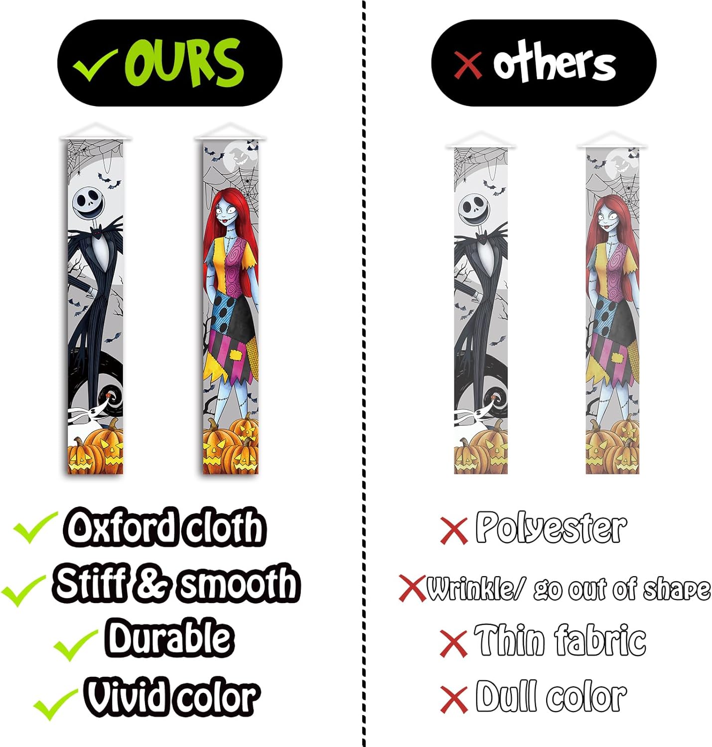 Jack and Sally Halloween Banners - 2 PCS Outdoor Porch Signs