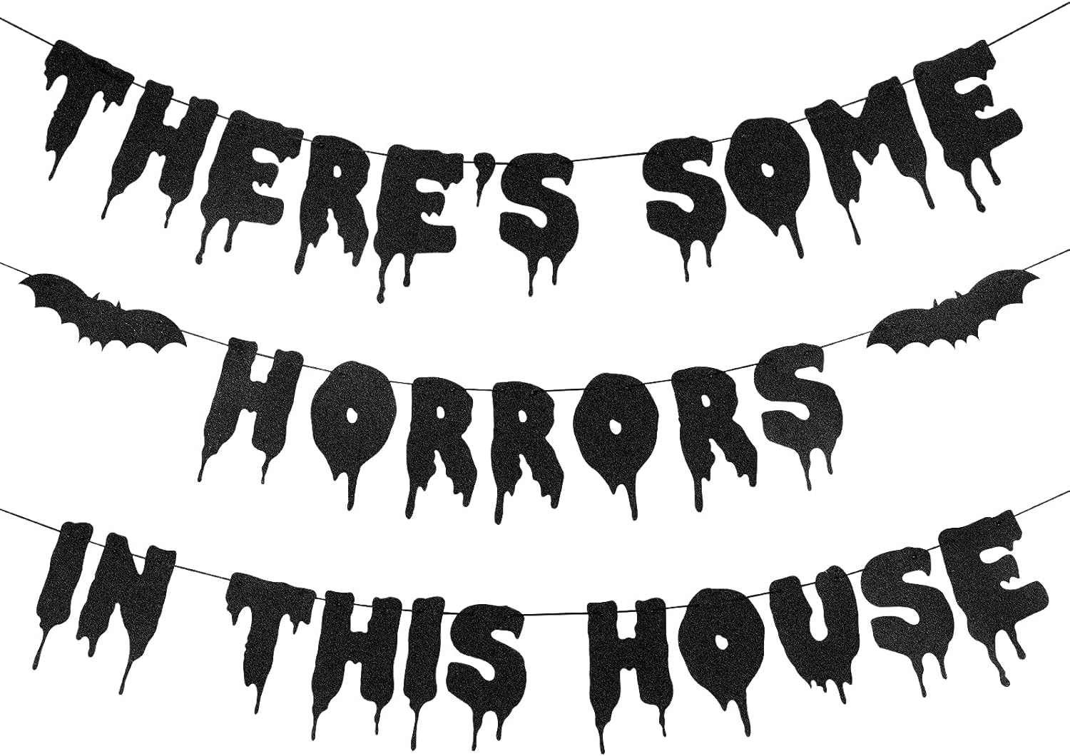 Theres Some Horrors In This House Halloween Banner Black Glitter