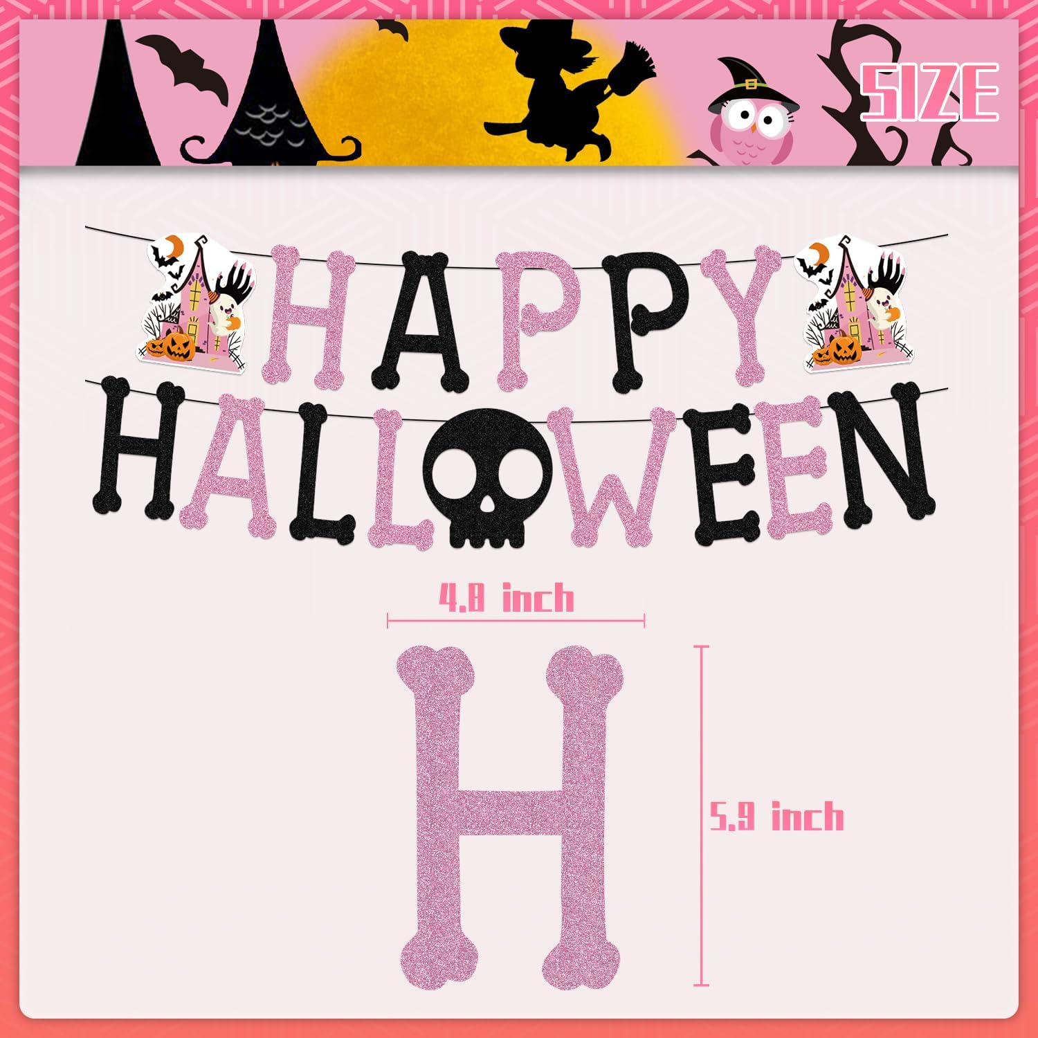 KUNGOON Halloween Happy Birthday Pink Black Banner