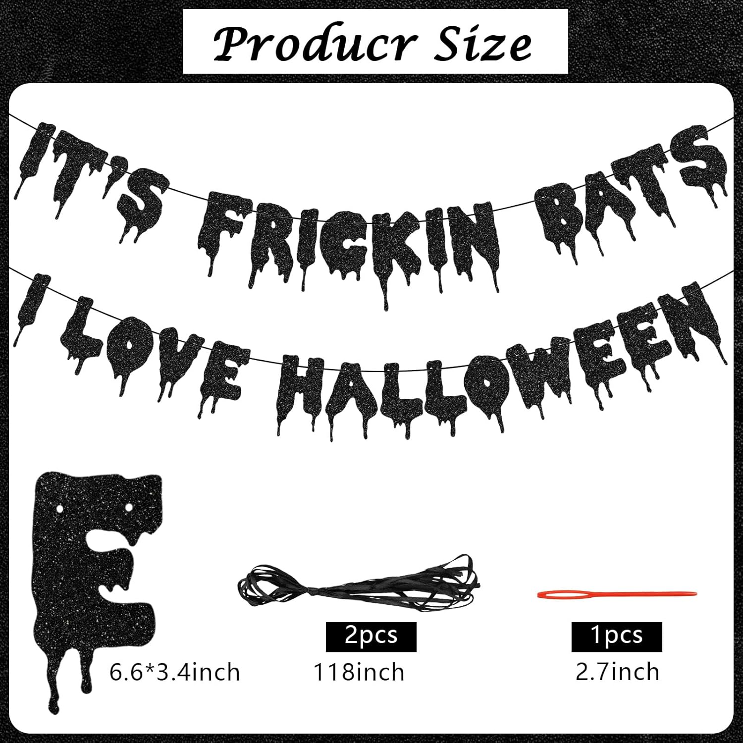 Yisquar Black Glitter Bats Halloween Party Banner