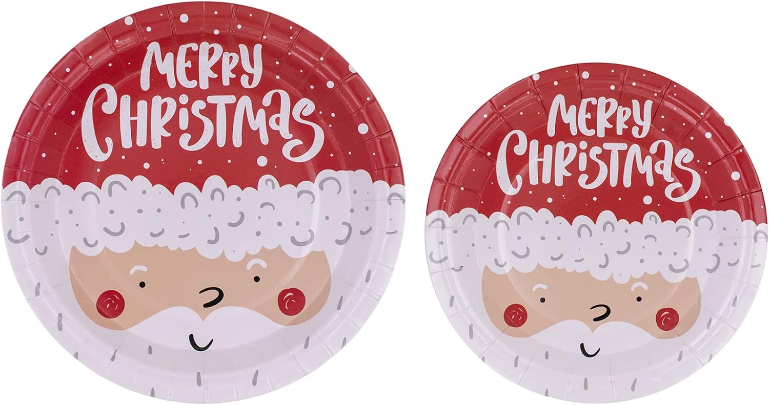 Disposable Christmas Paper Plates Napkins Cups Straws Set for 20 Red