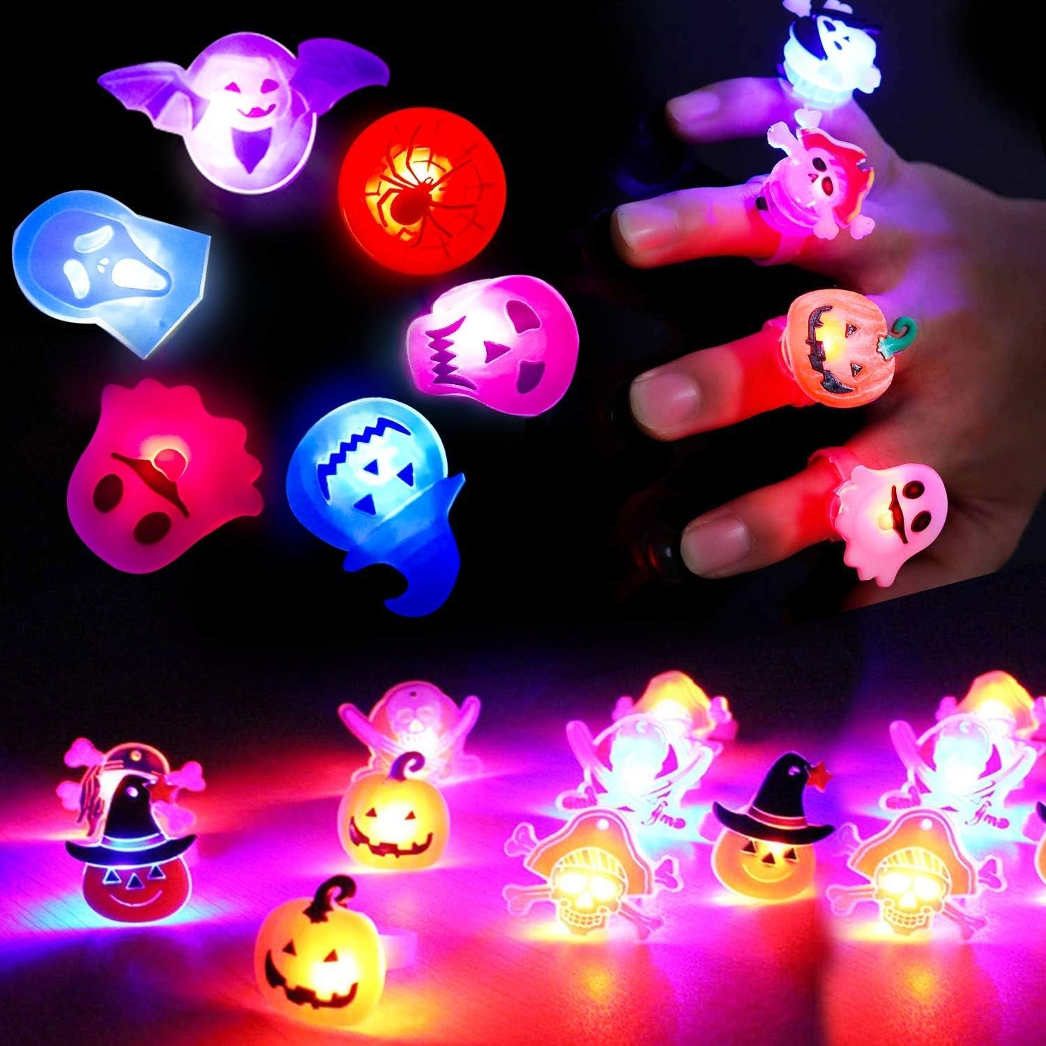 Halloween LED Flashing Ring Set for Kids Adults 50 Pack
