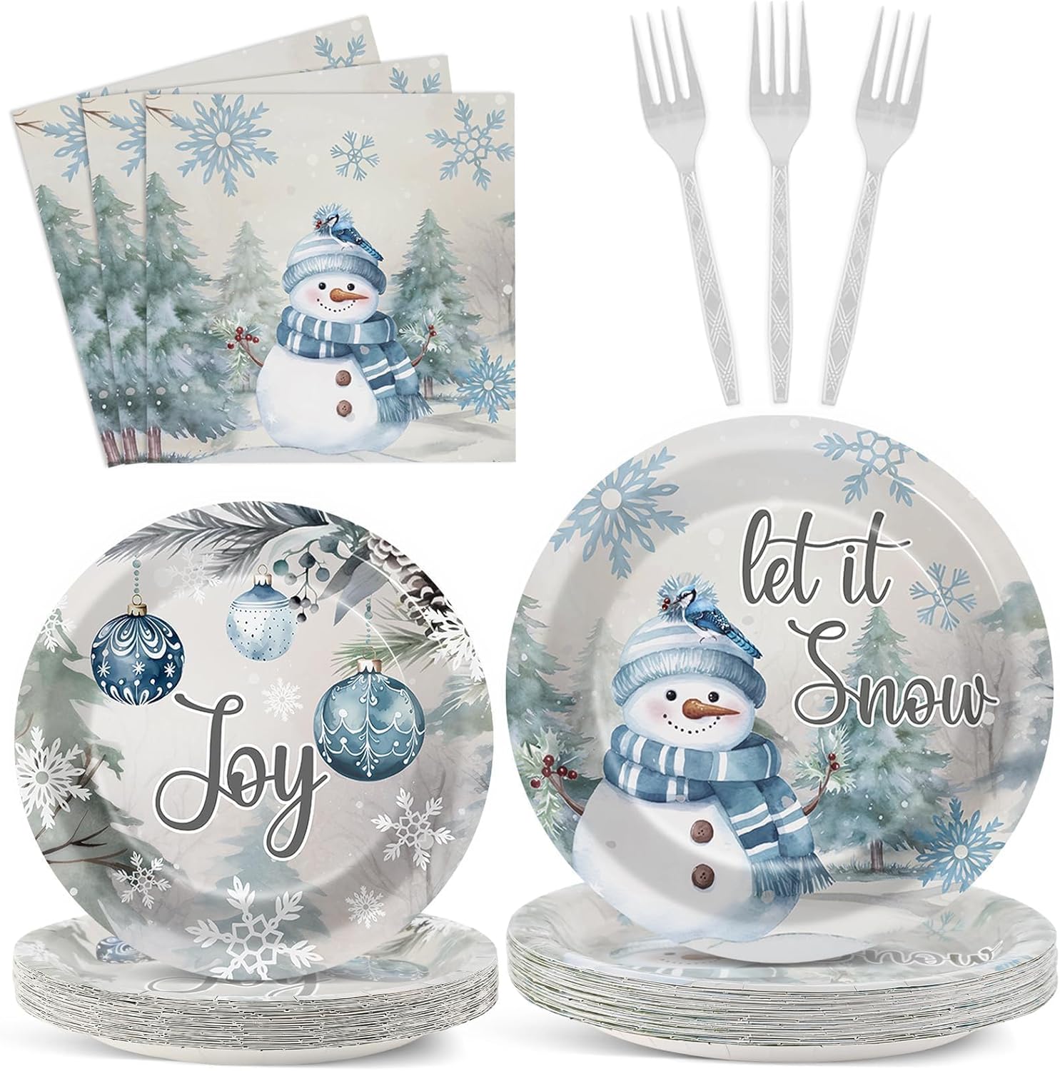 96pcs Christmas Party Plates and Napkins Set