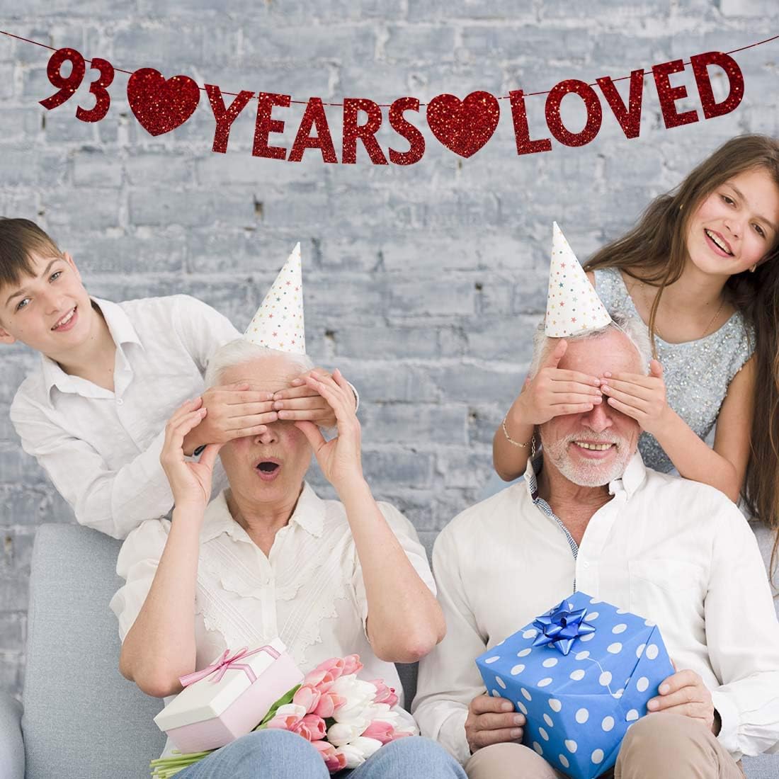 Red Glitter Happy 93rd Birthday Banner