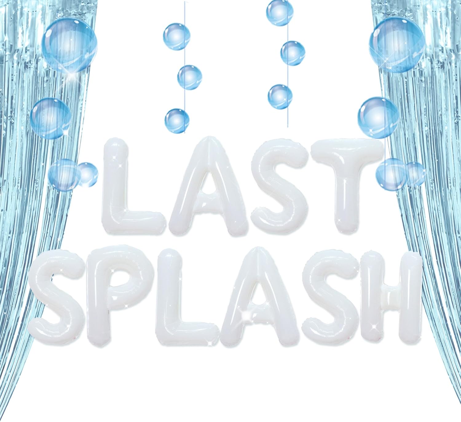 Last Splash Banner Balloons Blue White Coastal Bachelorette Decor