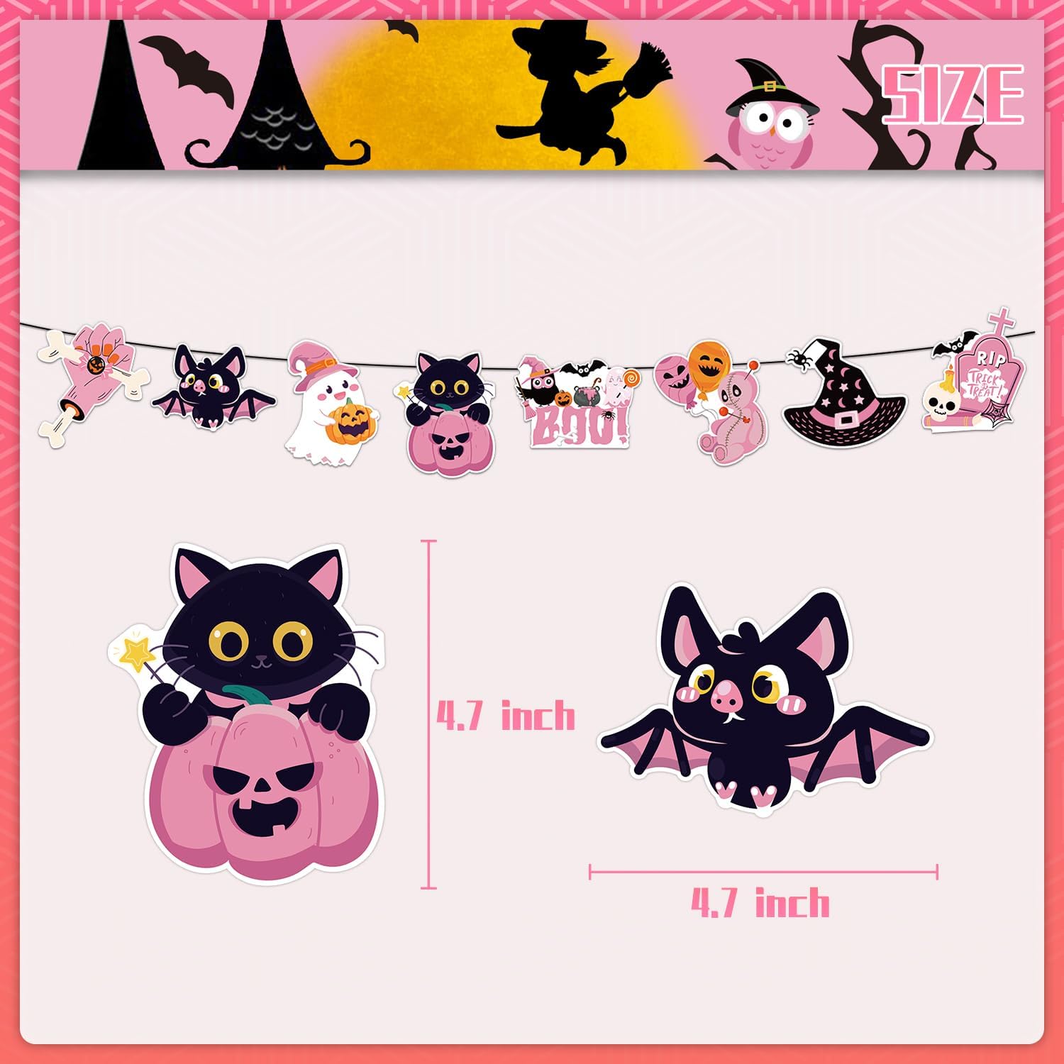 KUNGOON Halloween Happy Birthday Pink Black Banner