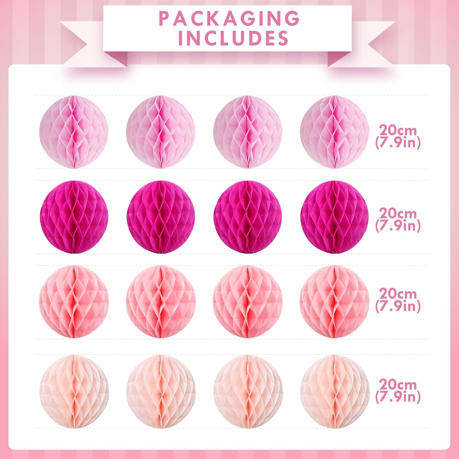 Hanging Honeycomb Decor Hot Pink Party Balls Set of 16