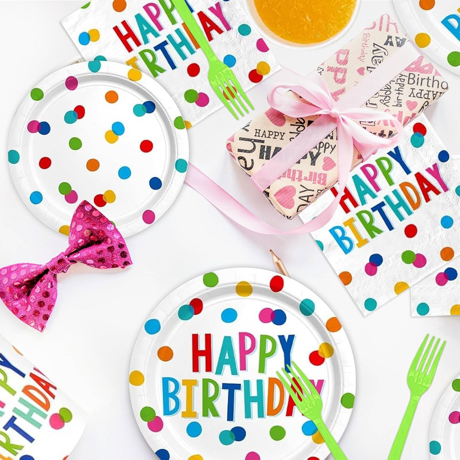 Birthday Party Supplies Set with Polka Dot Design