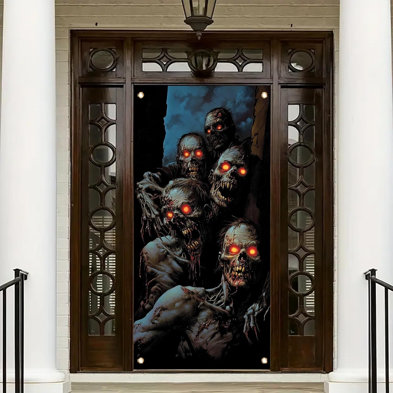 Starlit patio Halloween door cover 71x35 inches