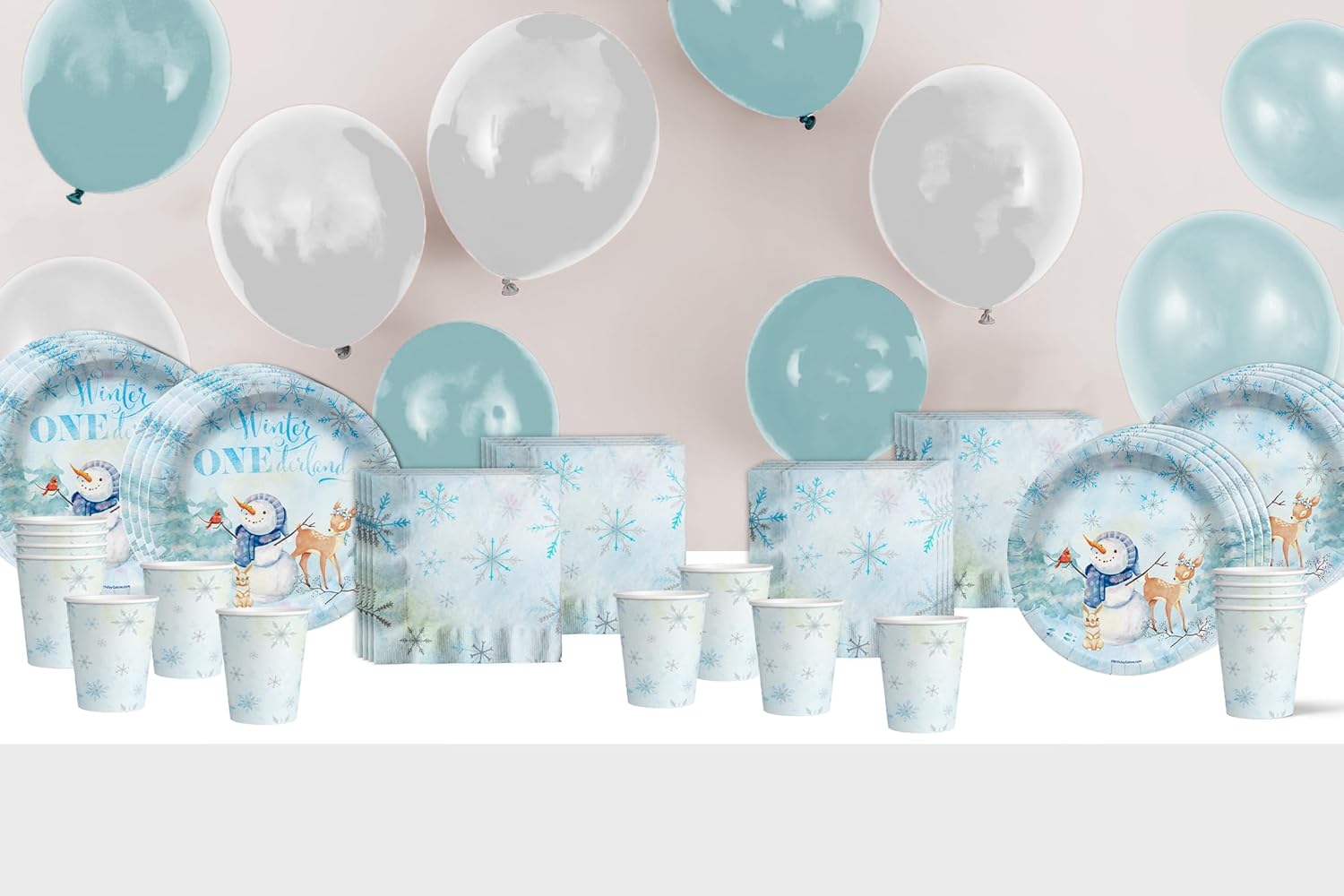 Snowman Snowflake Winter 1st Birthday Tableware Set 64 Piece
