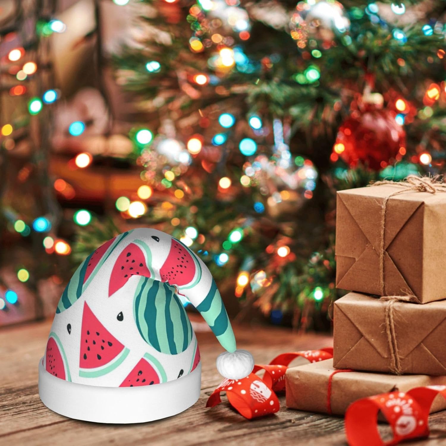 Qin Zheng Personalized Santa Hat with Watermelon Print