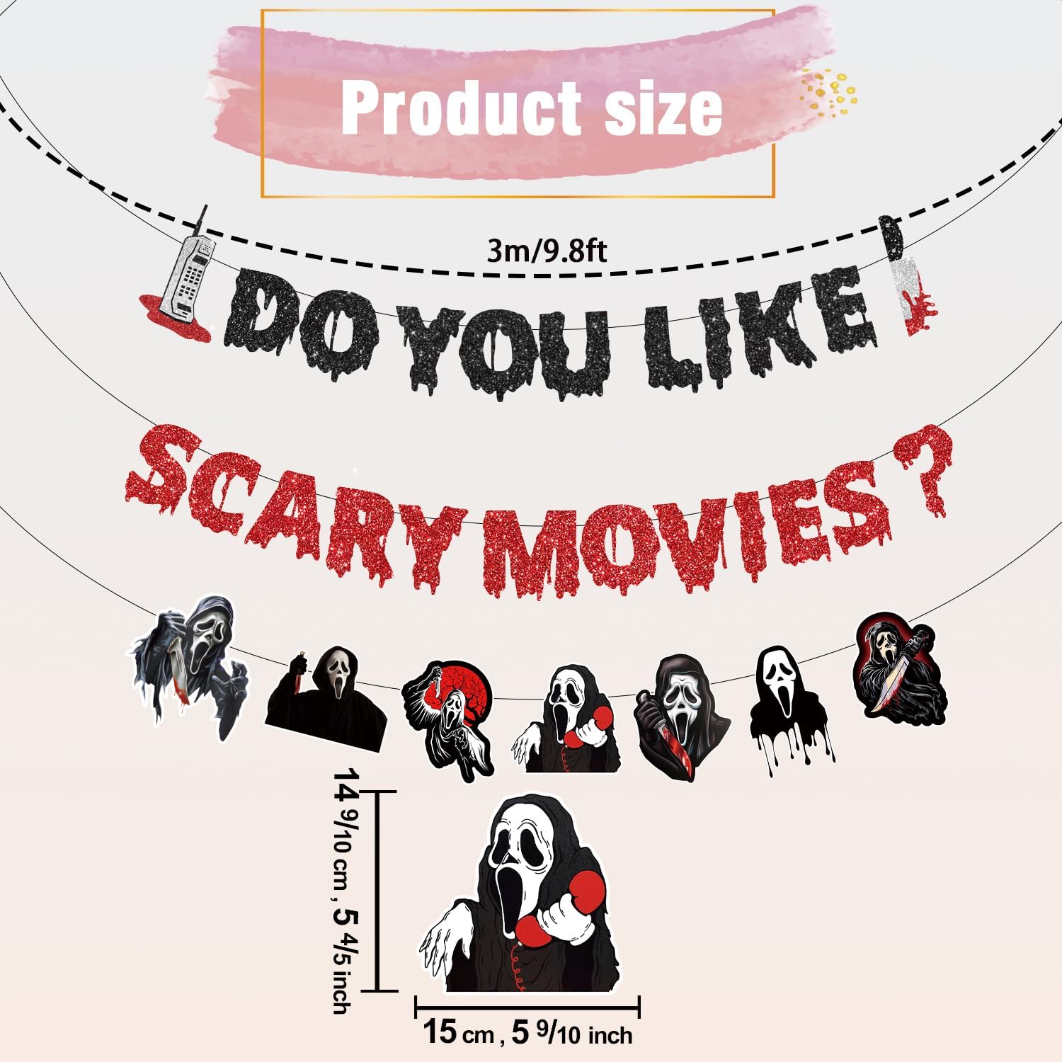 Scream Party Decorations with Glitter Banner and Garland