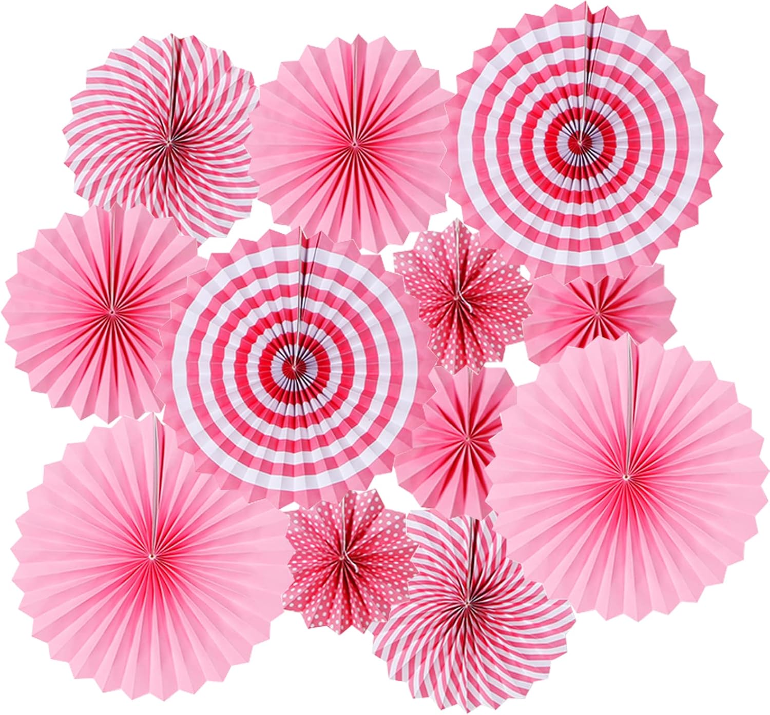 LRCXL 12PCS Party Hanging Paper Fans Set Pink
