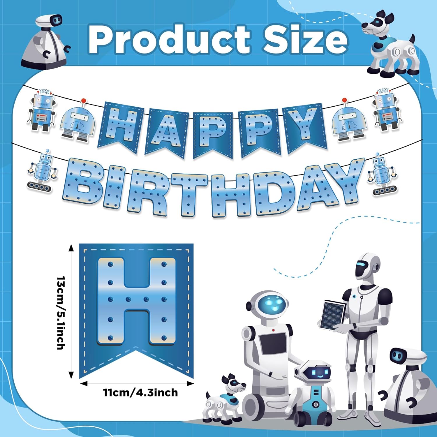 Robot Birthday Banner Decorations for Kids