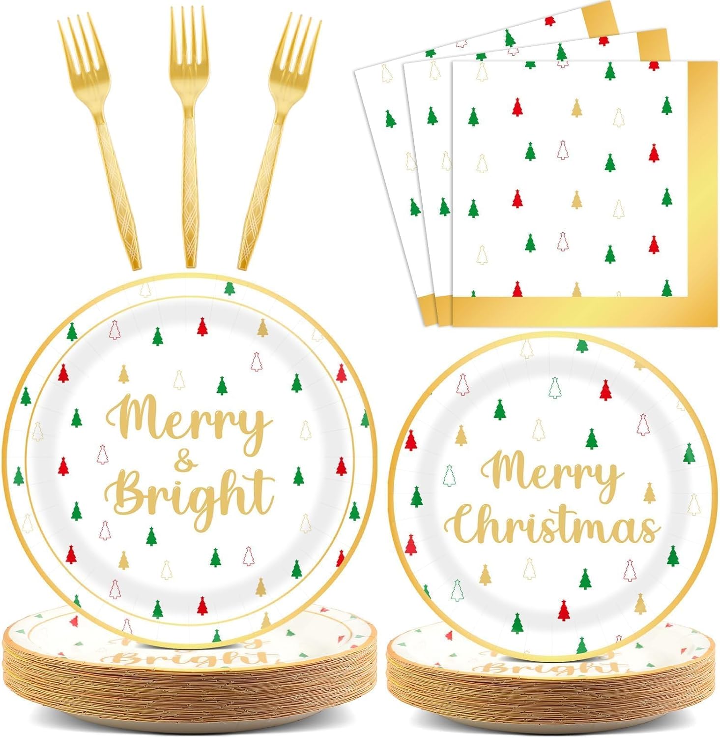 100 Pcs Christmas Party Plates Napkins Decor