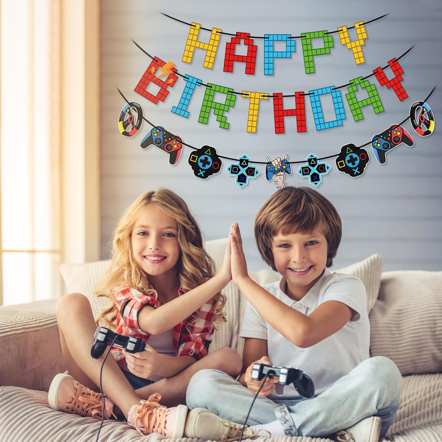 Game Themed Birthday Banner for Kids Gaming Party Decor