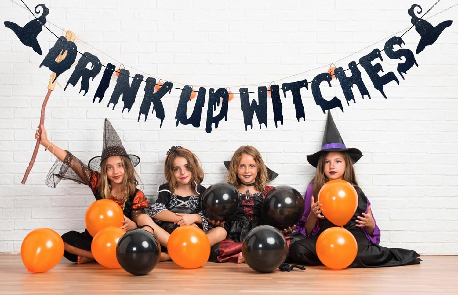 Glittery Black Drink Up Witches Halloween Banner