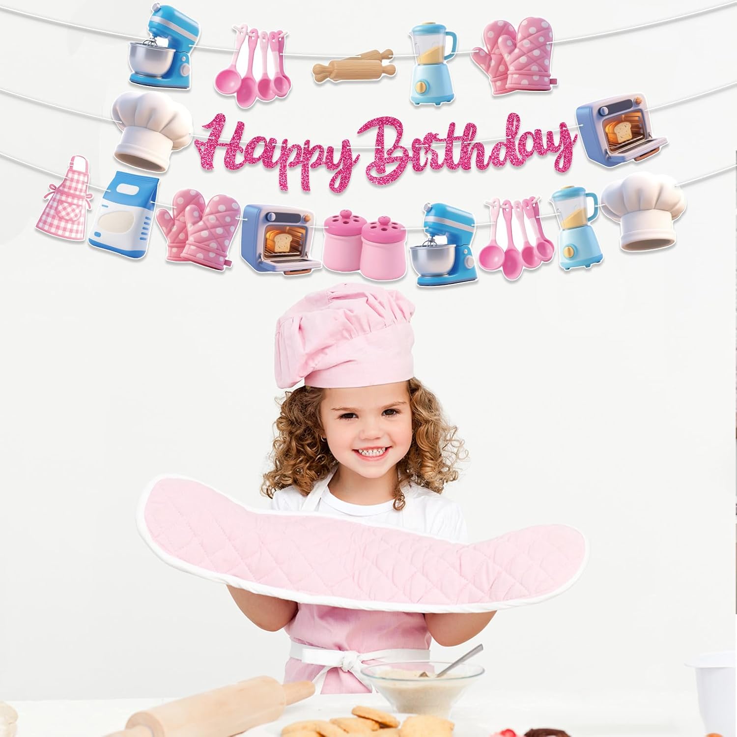 Bake Party Banners 3Pcs Happy Birthday Garland for Kids Birthday Celebrations