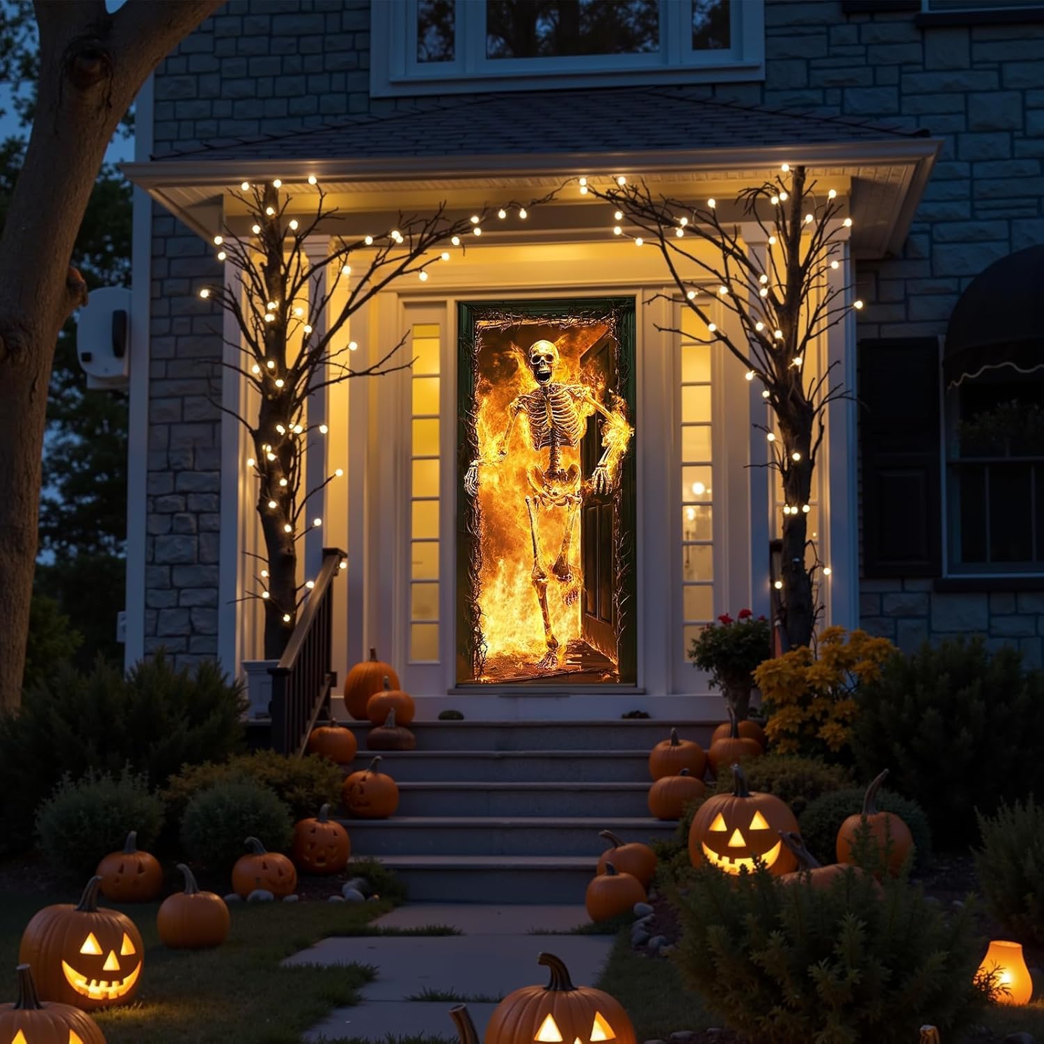 Halloween Skeleton Fire Door Cover Banner