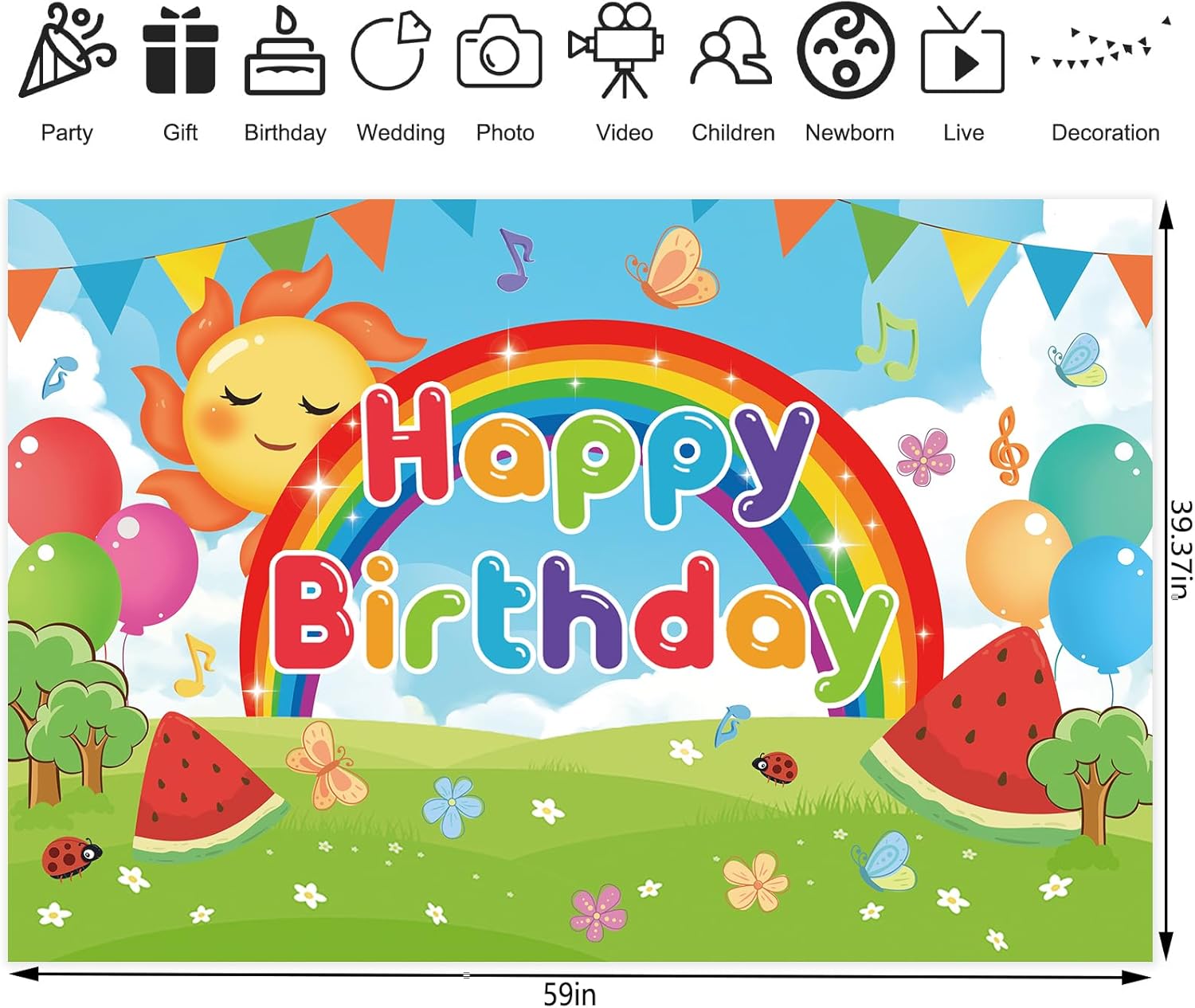 Gardenrex 5x3ft Watermelon Birthday Backdrop