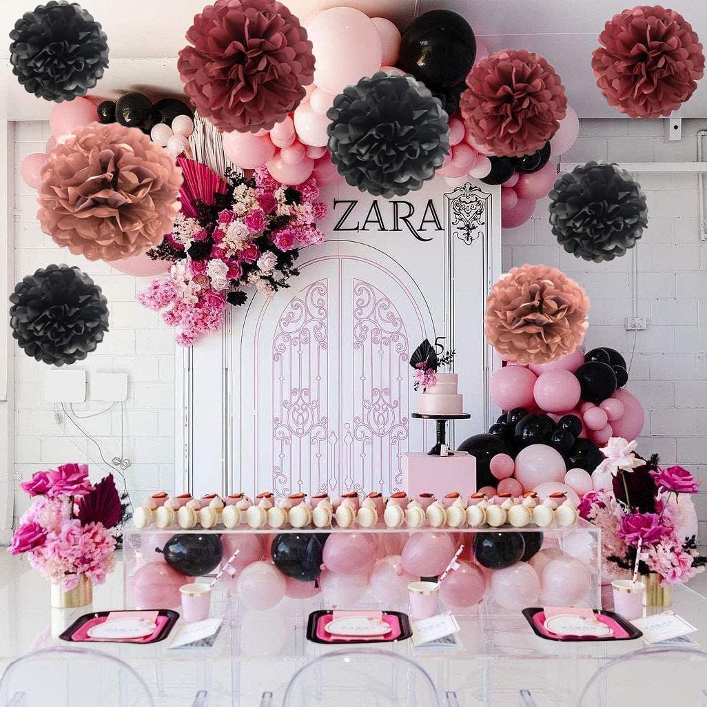 Rose Gold Black Burgundy Tissue Pom Poms Party Decorations