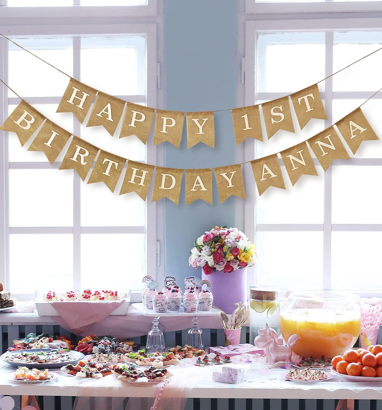 Custom Personalized Banner Durable Faux Burlap Party Decor