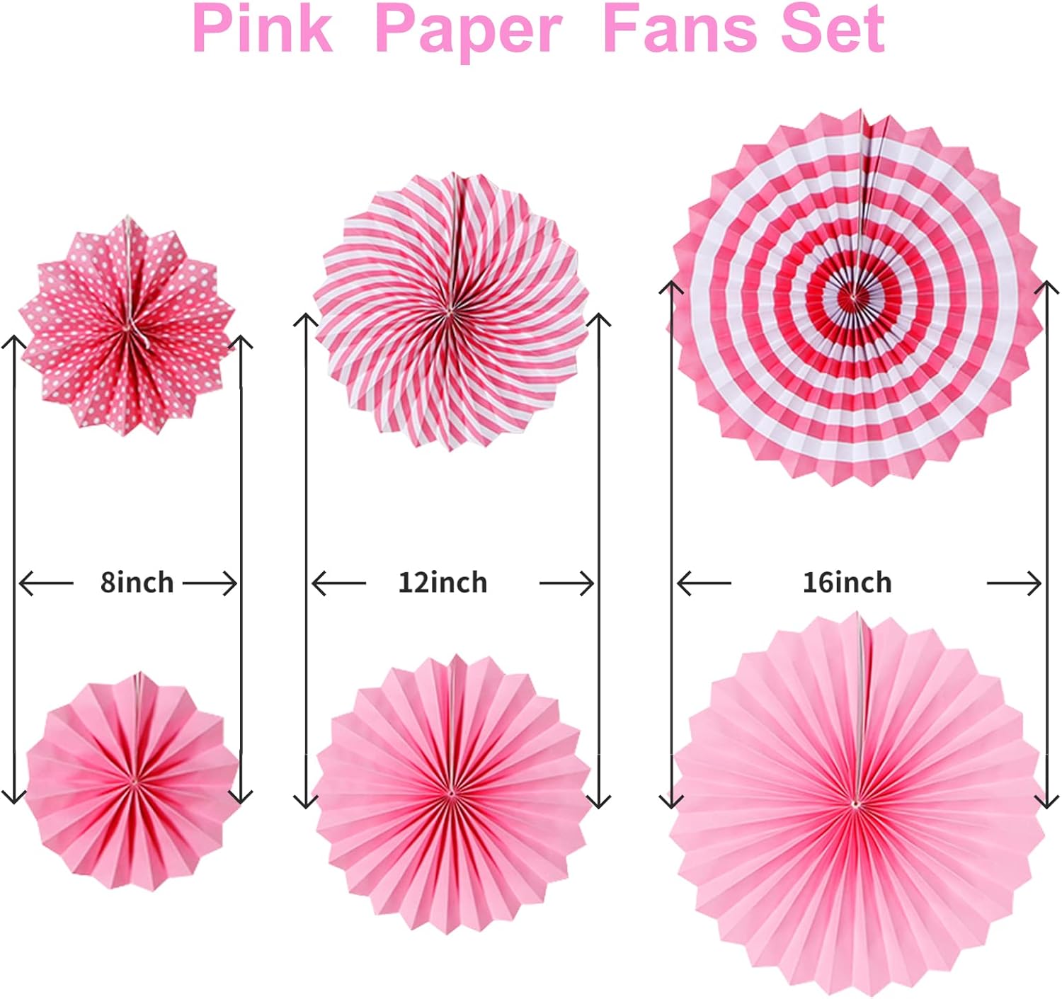 LRCXL 12PCS Party Hanging Paper Fans Set Pink