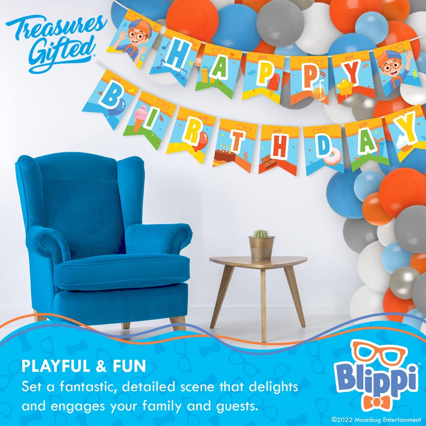 Treasures Gifted Blippi Birthday Banner - Pre Strung Decoration