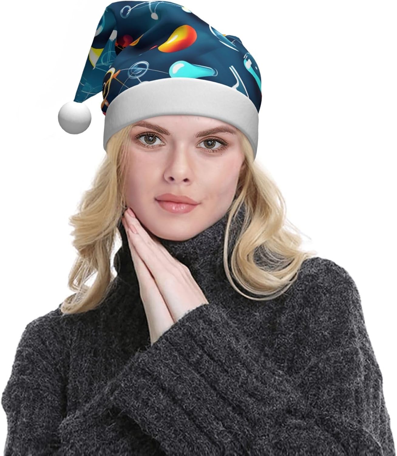 QINZHENG Abstract Science Santa Hat for Women