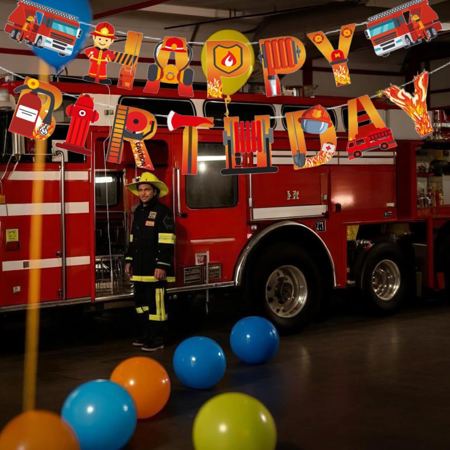 Fireman Birthday Banner with Customizable Length
