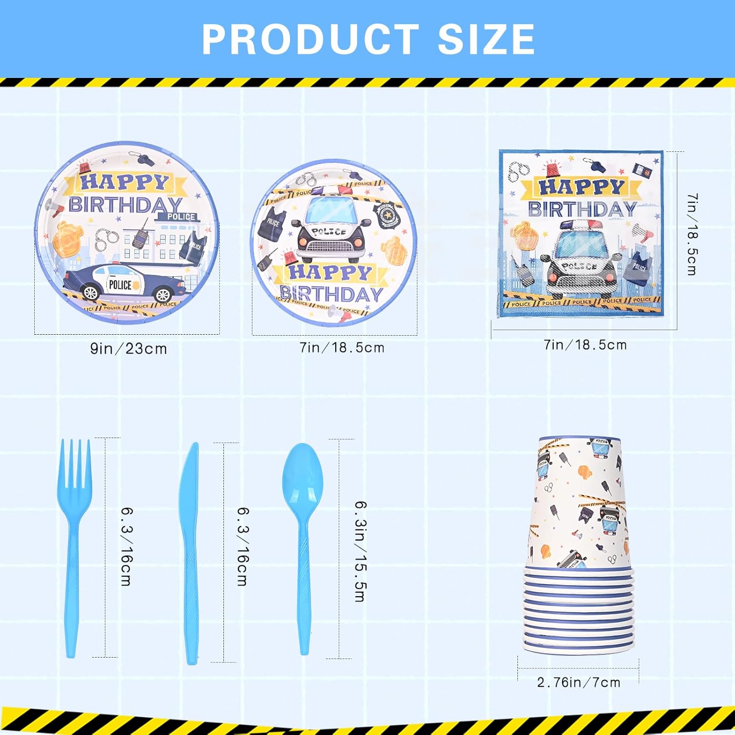 Police Birthday Tableware Set for Kids Blue and White Party Supplies