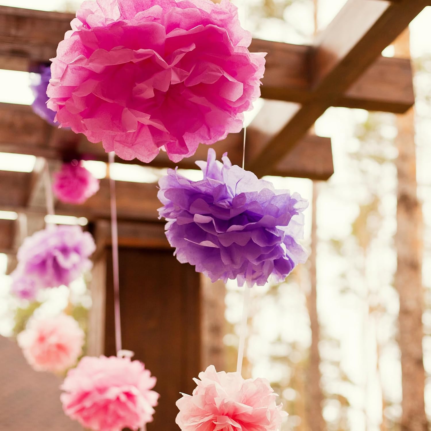PATIKIL 4 Inch Pink Tissue Pom Pom Flowers 10 Pack