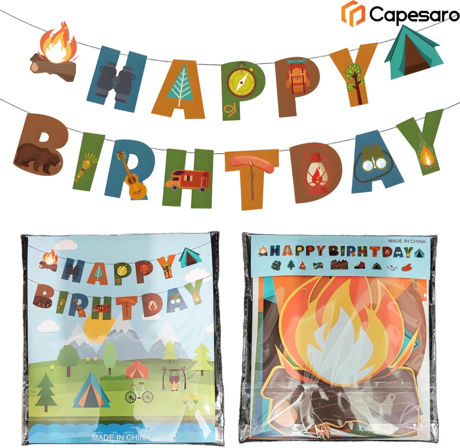 Camping Happy Birthday Banner for Party Decor