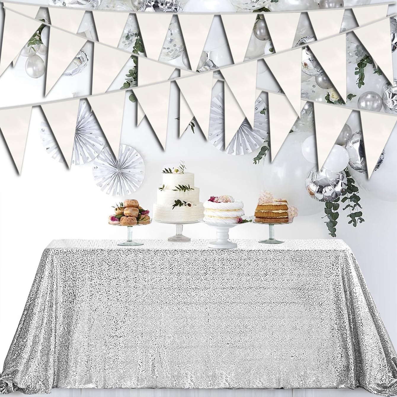 20M White Triangle Pennant Banner Flag Bunting Garland for Events