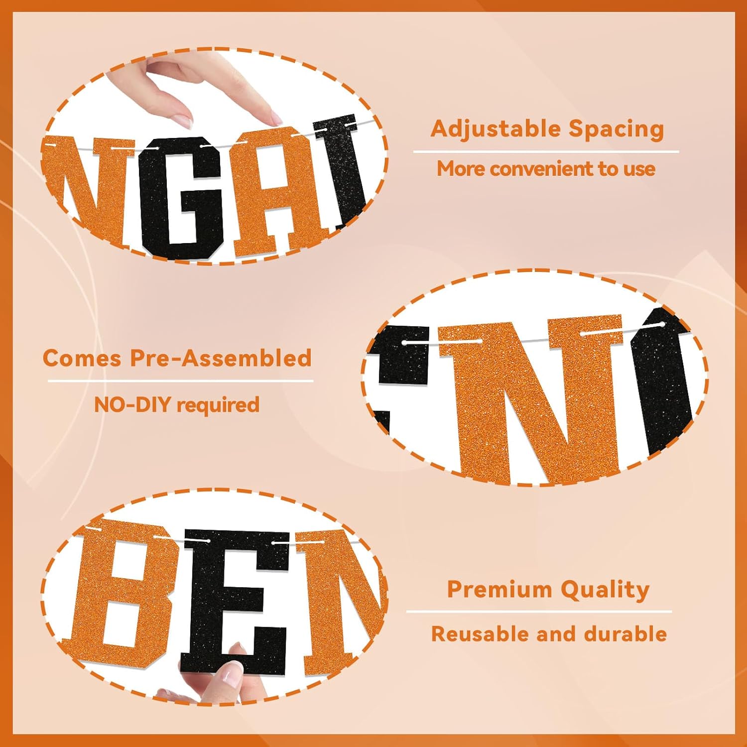 Go Bengals Banner Football Game Day Decor Black Orange Glitter