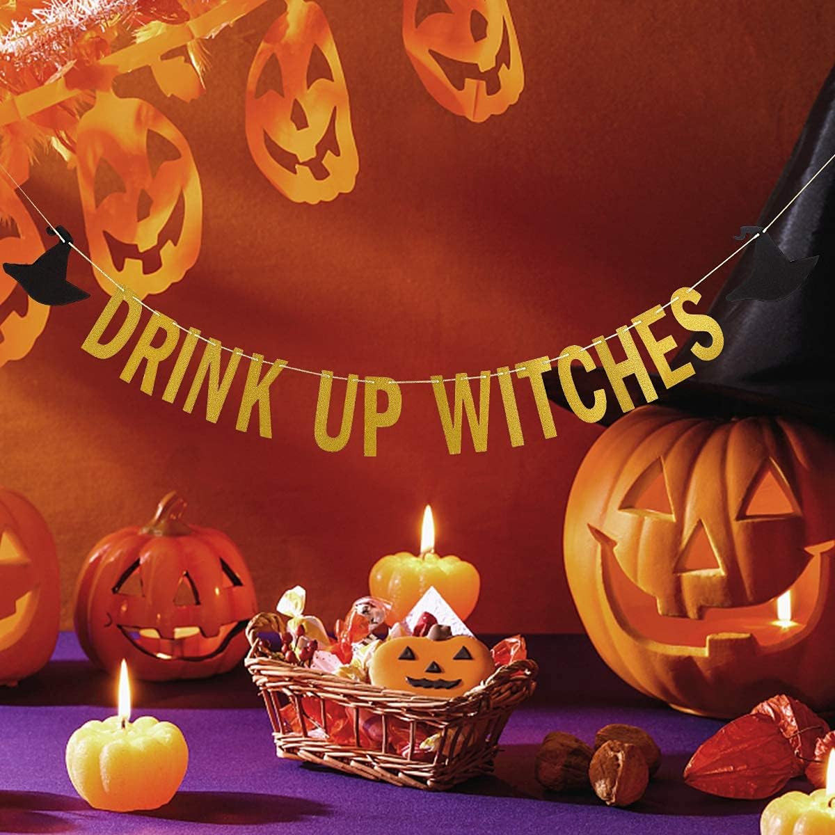 Gold Glitter Witches Halloween Banner