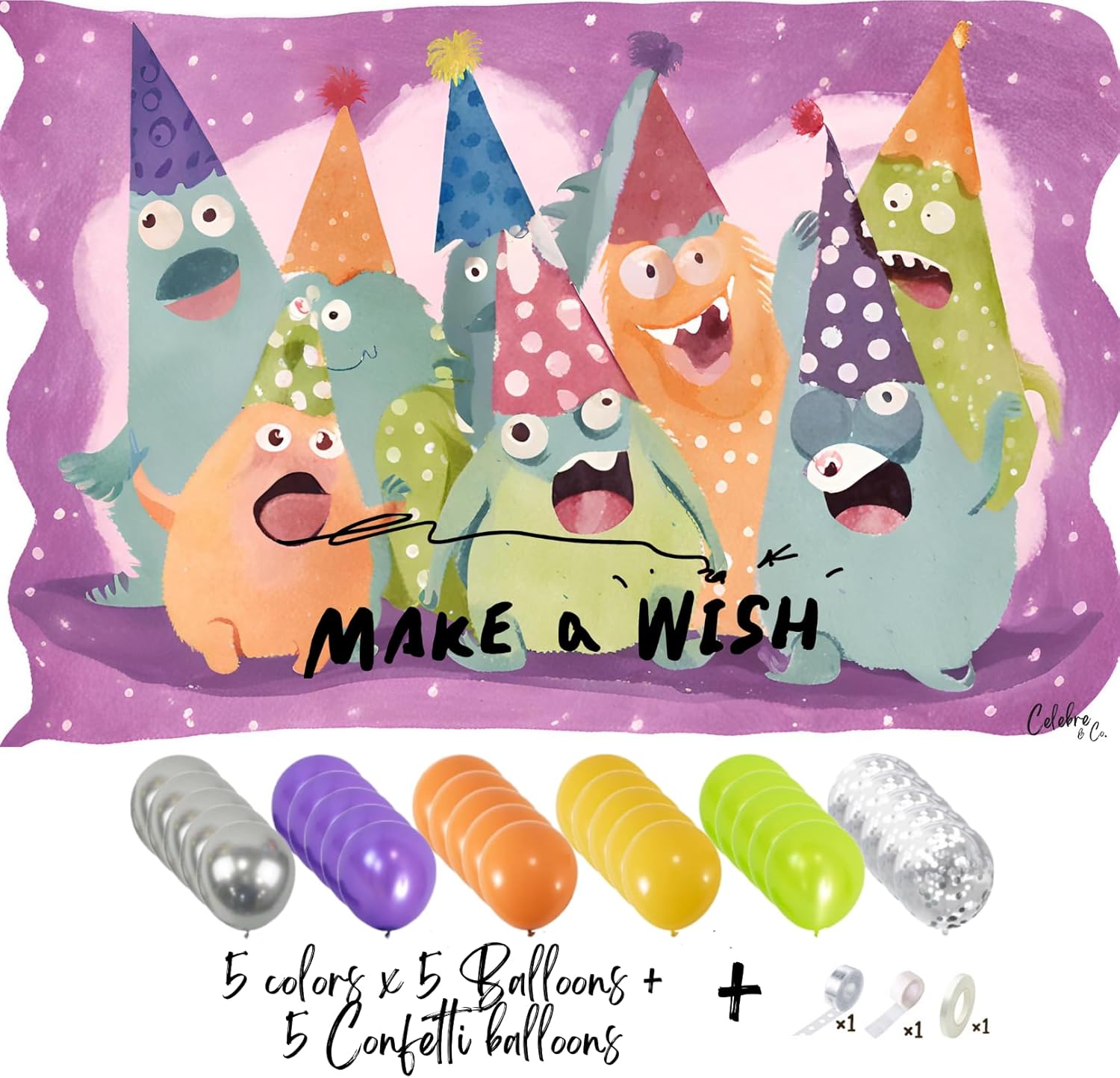 Monster Themed Birthday Backdrop for Kids Party