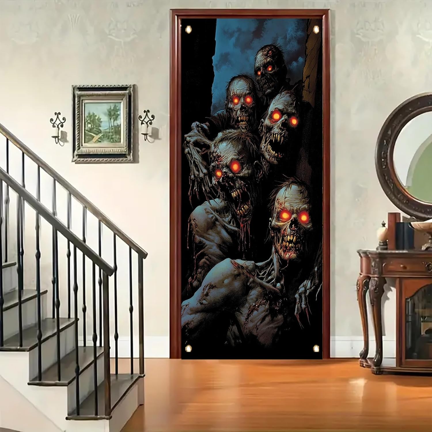 Starlit patio Halloween door cover 71x35 inches