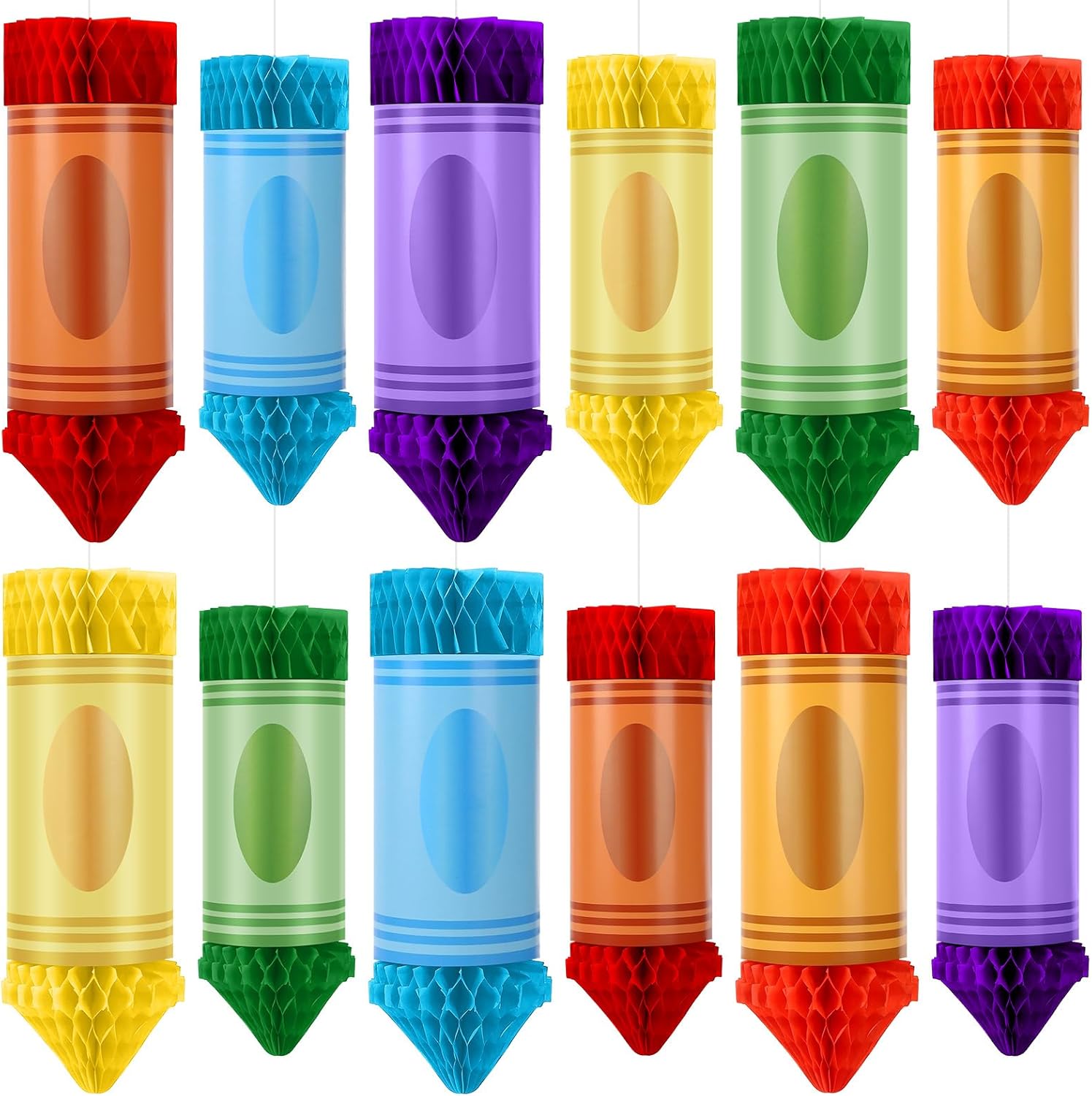 12 Pcs Crayon Pencil Hanging Honeycomb Classroom Decorations