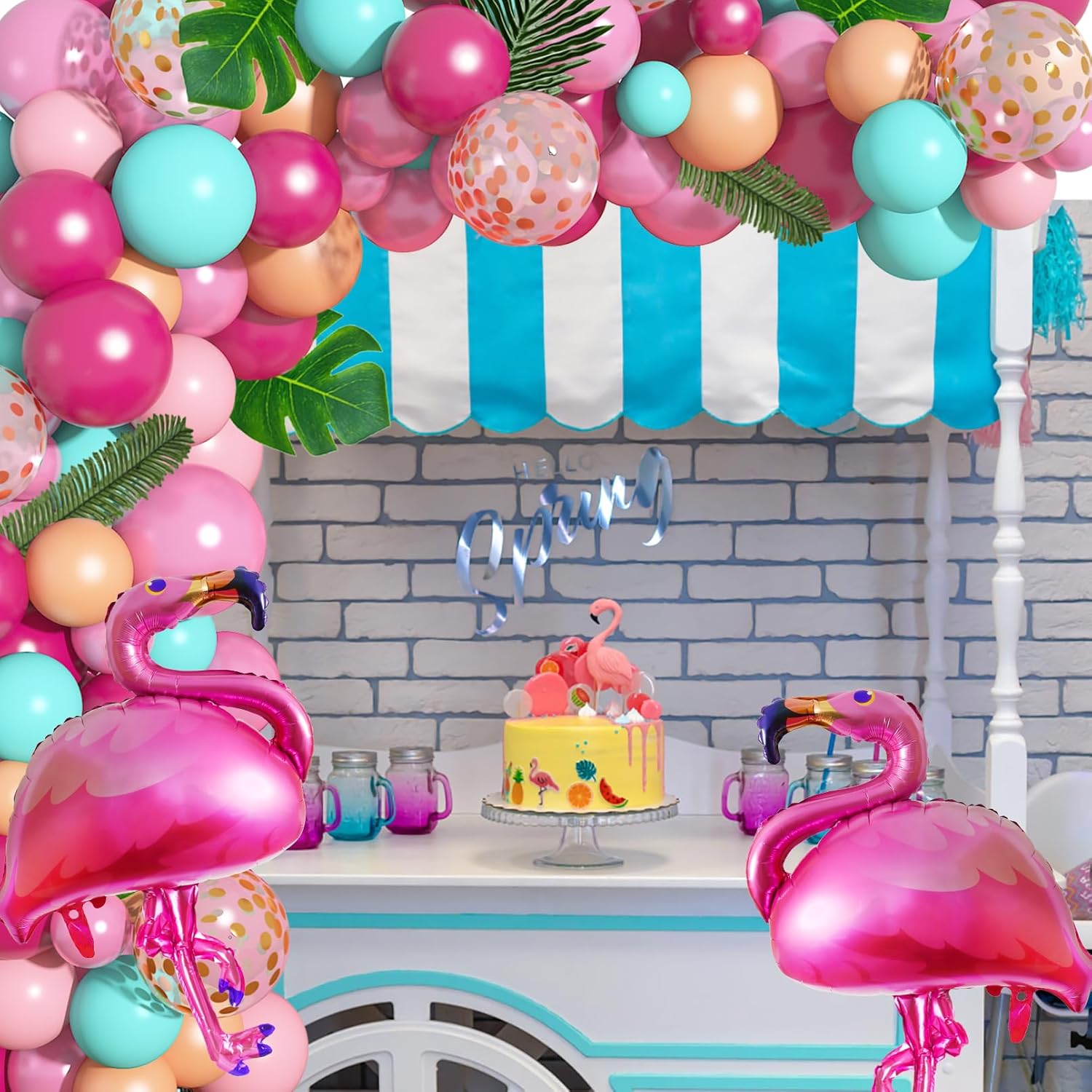 142Pcs Tropical Flamingo Balloons Garland Arch Kit