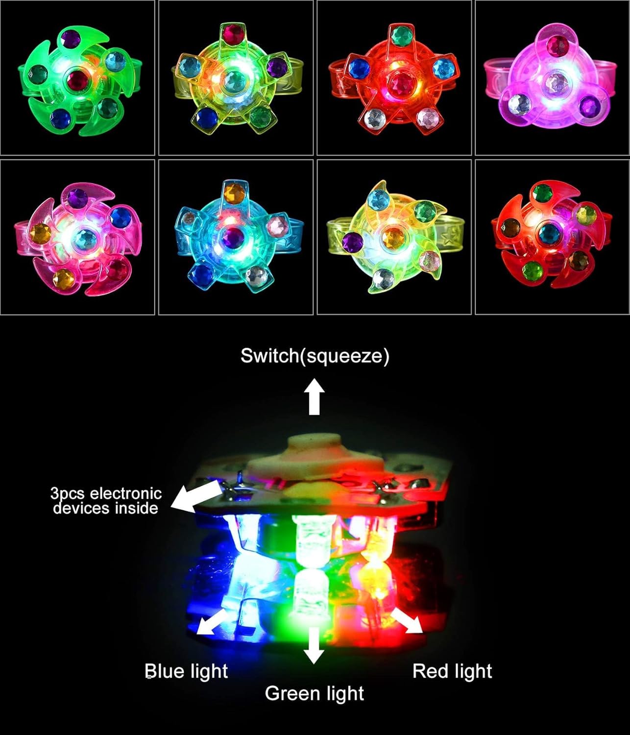 12 Pack Glow in the Dark LED Fidget Spinner Bracelets for Kids