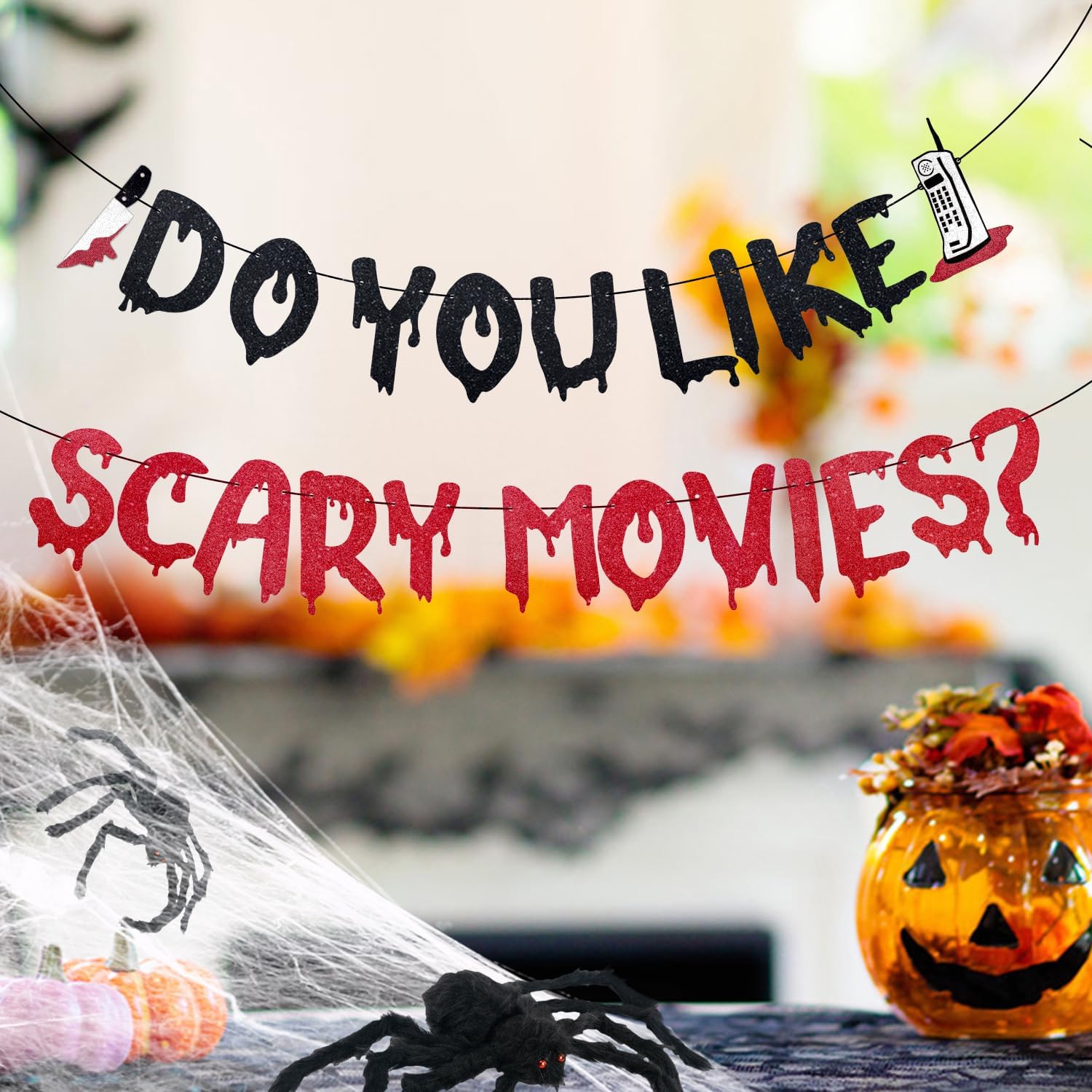 Halloween Banner with Glittery Scary Movies Design
