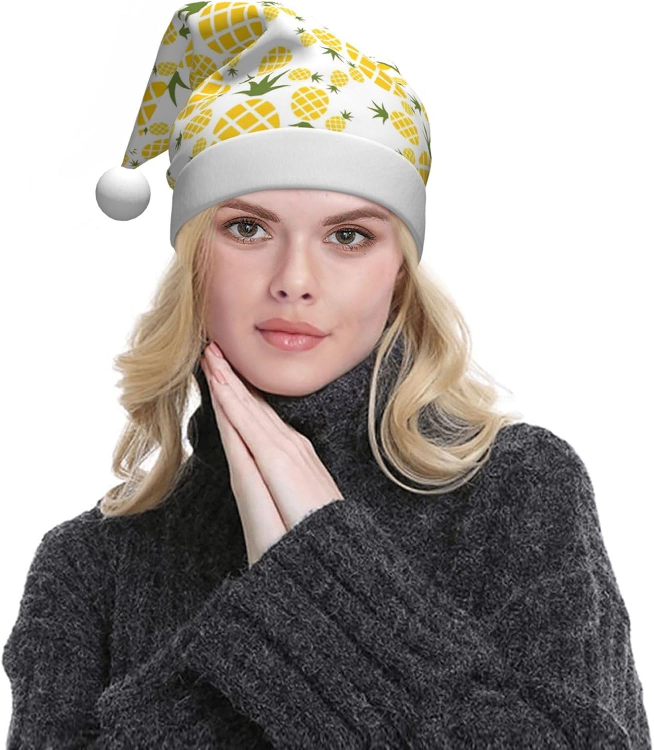 QINZHENG Pineapple Santa Hat Personalized Velvet Plush Christmas Hat for Women Adult