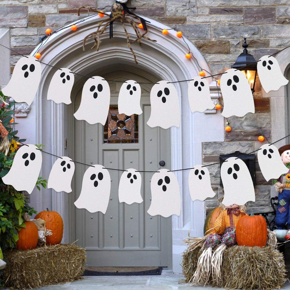 2 Pack White Glitter Halloween Ghost Garland Banners